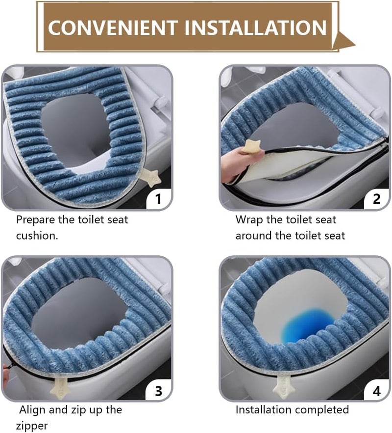werdecade Toilet Seat Warmer Cover,Bathroom Soft Thicker Warmer with Zipper Snaps Fixed Stretchable Washable Fiber Cloth Toilet Seat Covers Pads Easy Installation& Cleaning (Green) - Image 5